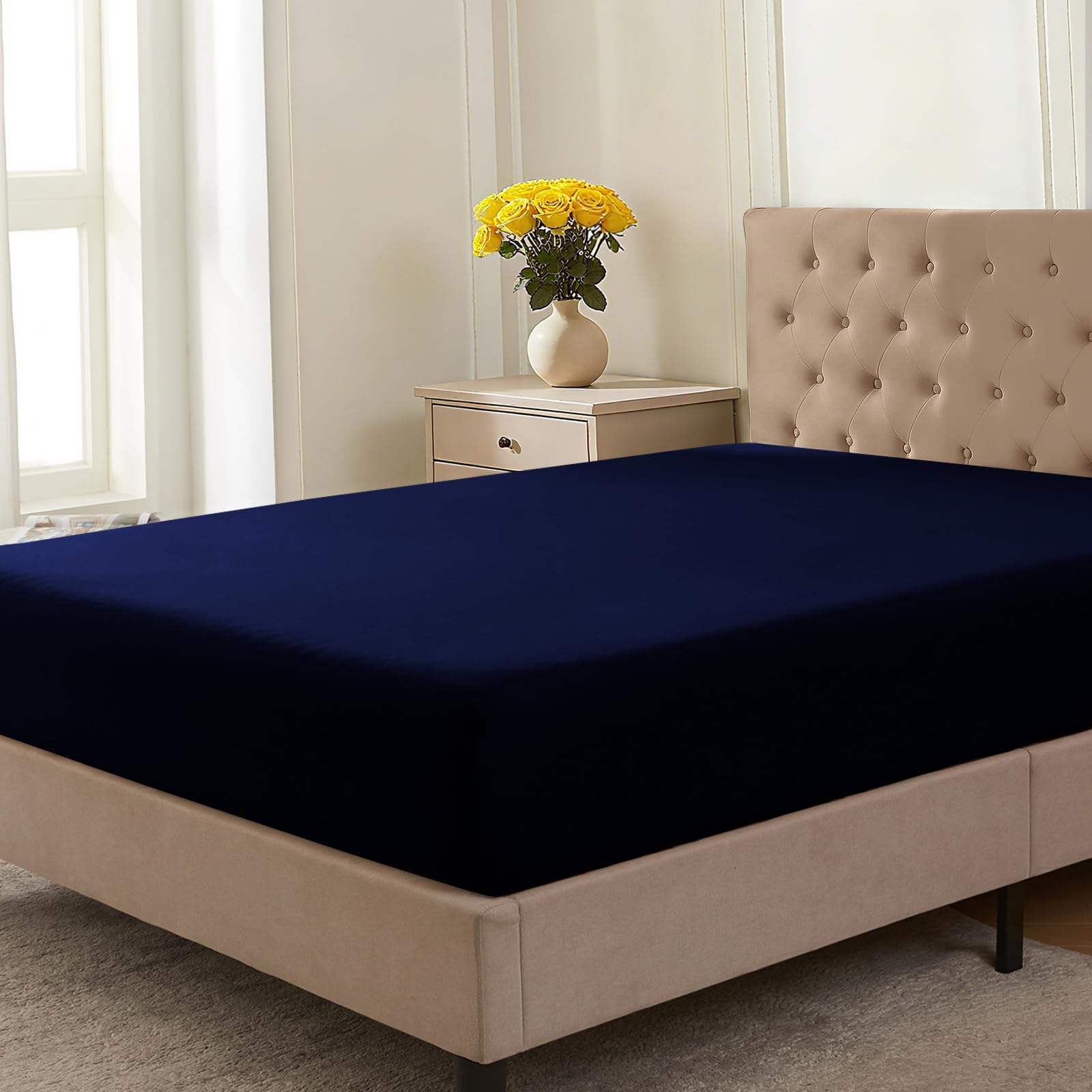 CELESTA Spannbettlaken 180x200cm 100% Baumwolle, Oeko-TEX Zertifiziert Jersey Spannbetttuch 180x200, Matratzenhöhe bis 25 cm für Boxspringbett, Marineblau