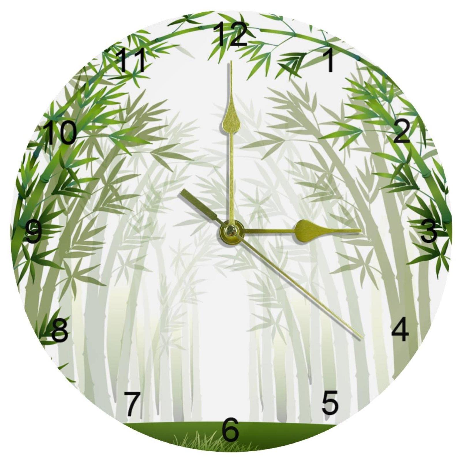Horloge murale en bambou vert 25 cm silencieuse et ronde pour decoration de cuisine
