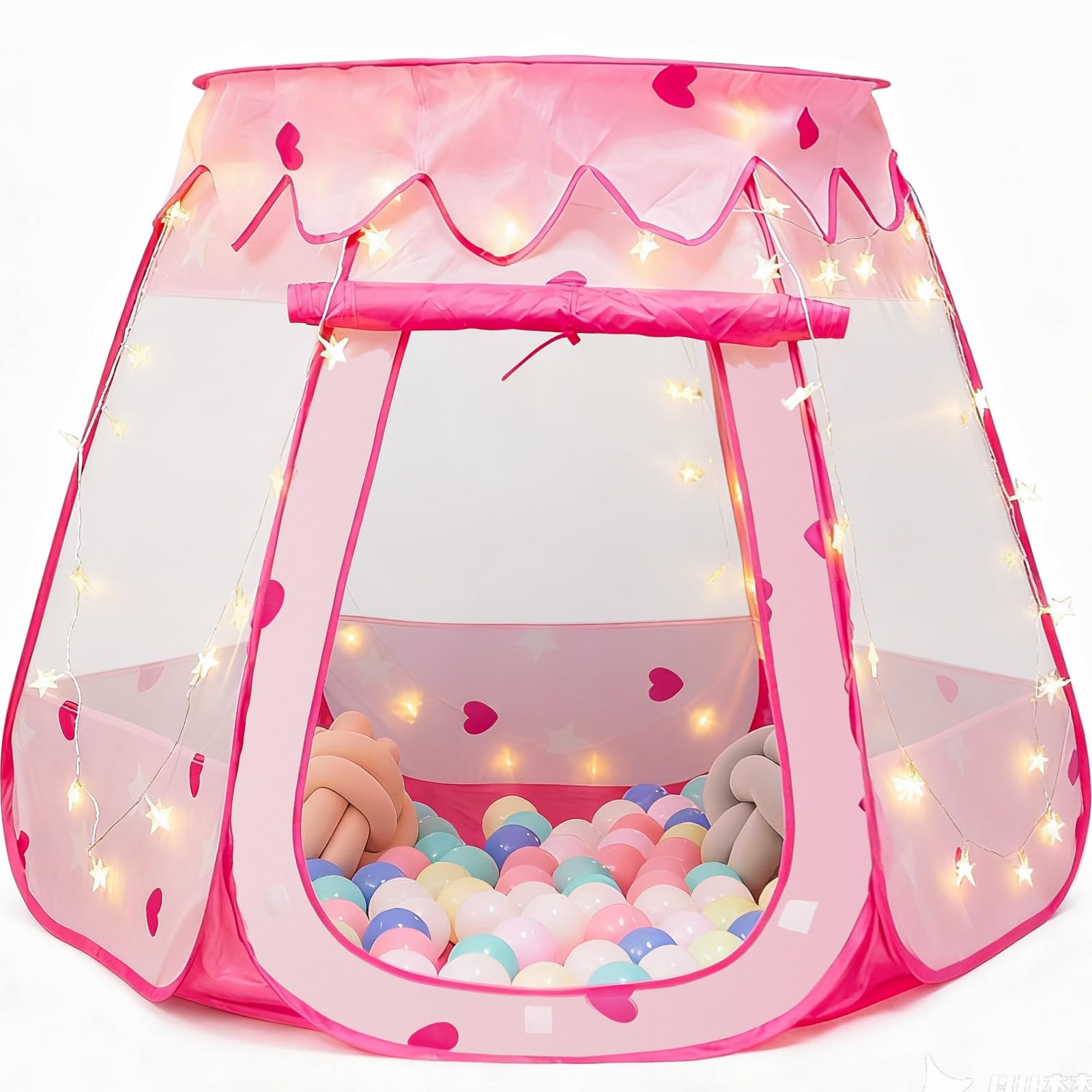 Pop Up Princess Tent with Star Light, Toys for 1 Year Old Girl Birthday Gift, Ball Pit for Babies, Toddlers Girls Toys, Easy to Pop Up and Assemble