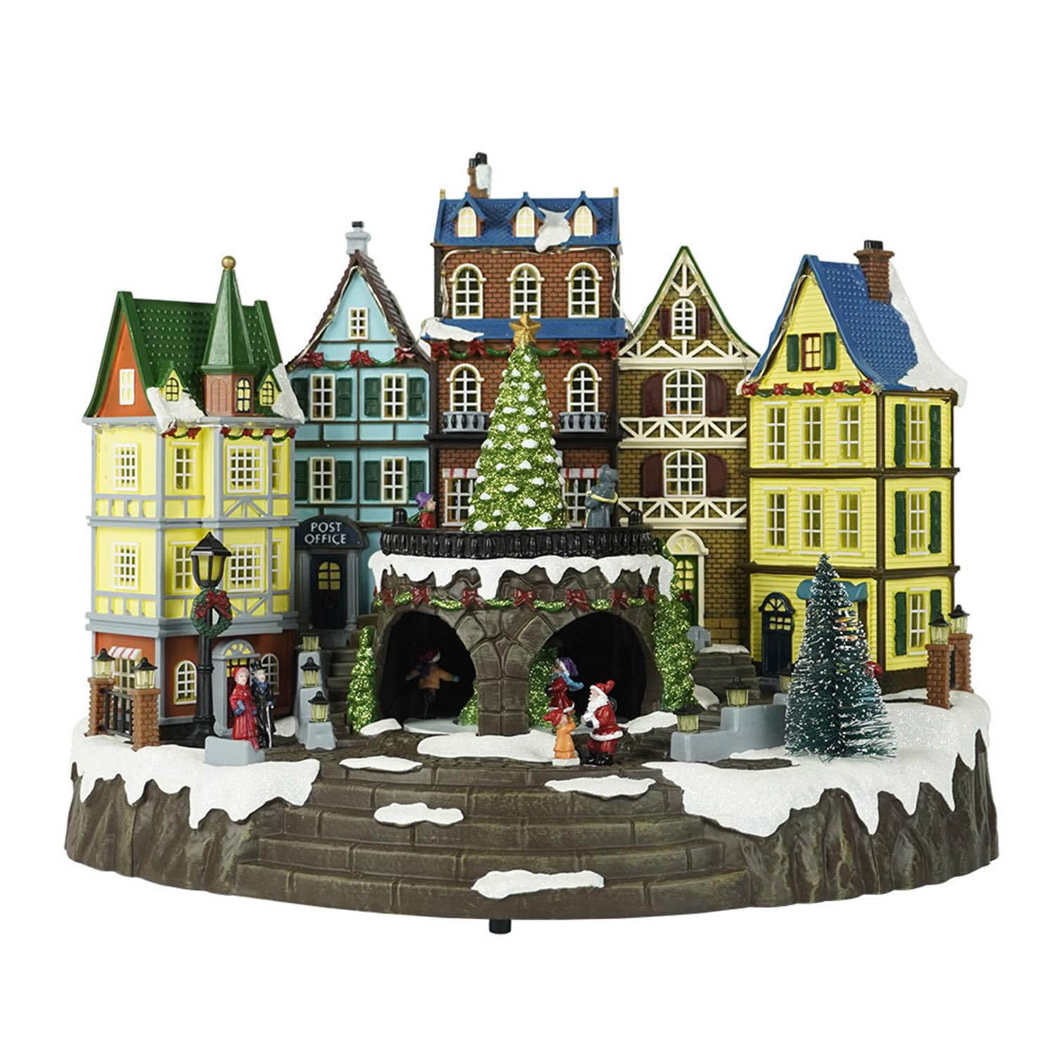 Adorno de Pueblo de Resina con Escena navideña de Papá Noel, árbol de Navidad Giratorio y animación de esquí, con Luces LED y música navideña