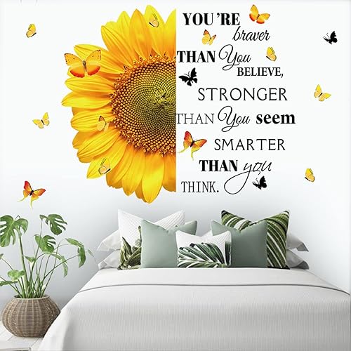 Miniatura 7 de Calcomanías de pared inspiradoras de girasol, gran frase motivacional, diseño de girasol, decoración para el hogar, dormitorio, "You're Braver