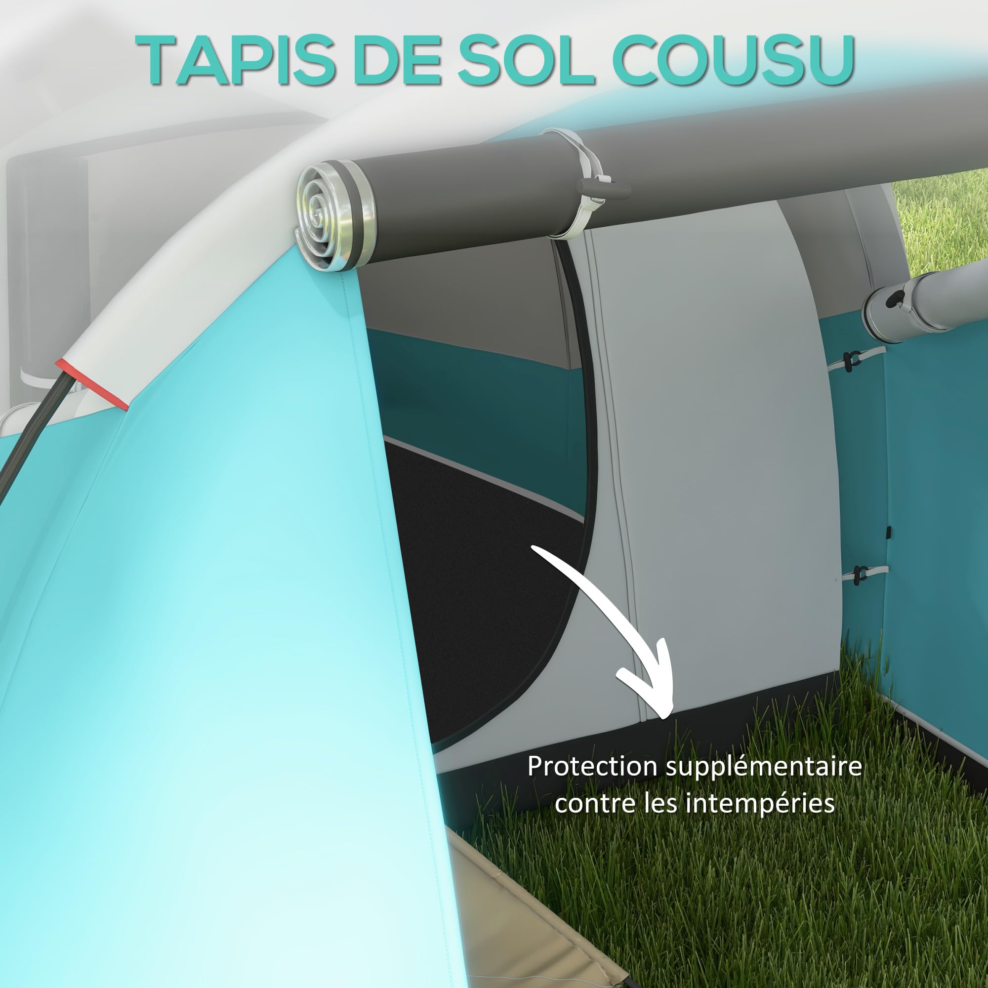 Outsunny Tente de Camping familiale 4-5 Personnes, Tente Tunnel imperméable, 2 Portes + fenêtres, ventilée, Facile à Monter, 4,6 x 2,6 x 1,9 m, Bleu