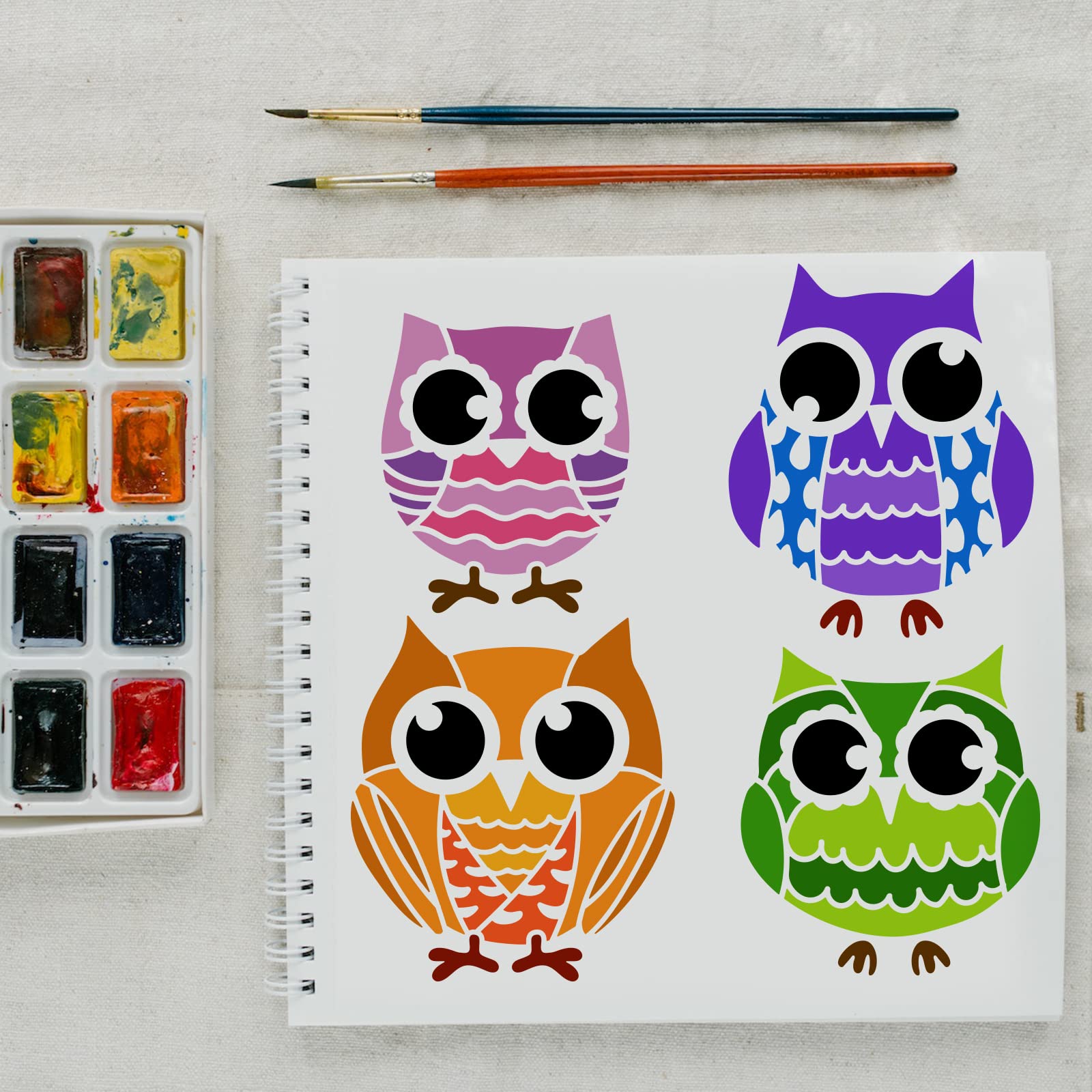 Pochoir Hibou FINGERINSPIRE 21x29.7cm - En Plastique PET, Réutilisable, Pour DIY Et Décoration