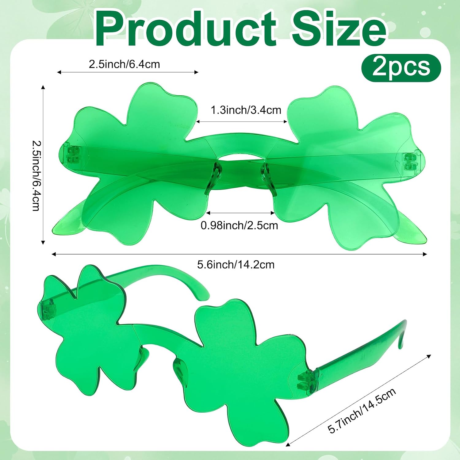 Shamrock Sunglasses, 2 Pair St. Patrick's Day Transparent Green Four Leaf Clover Glasses Shamrock Irish Glasses for Women Men St. Patrick's Day Party Favors Supplies