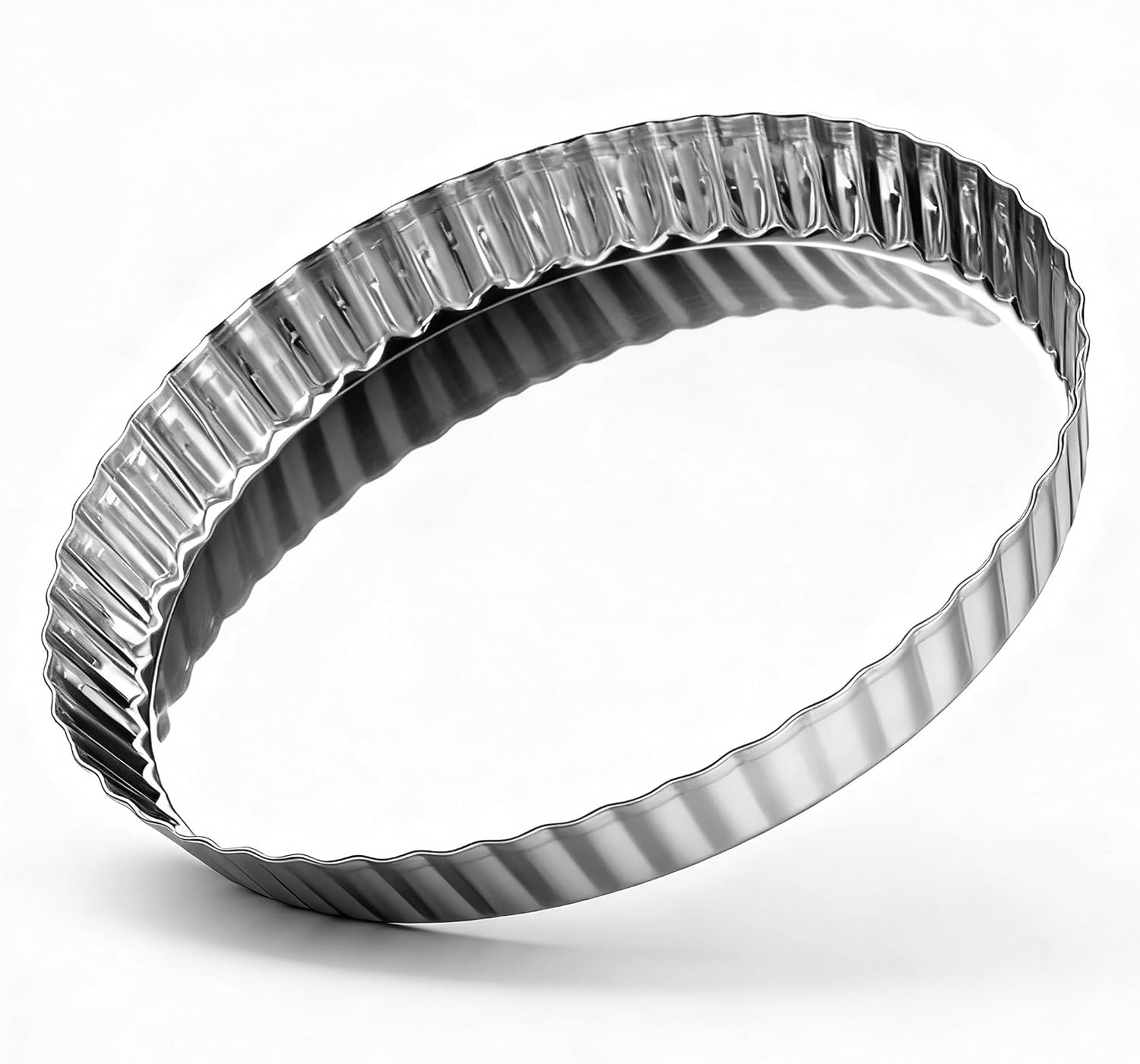 E-far 9.5 Inch Tart Pan, Stainless Steel Pie Quiche Pan Baking Dish for Oven, Reusable Pie Plate Tin with Fluted Edge & Seamless Bottom, No Leakage and Dishwasher Safe, Mirror Silver