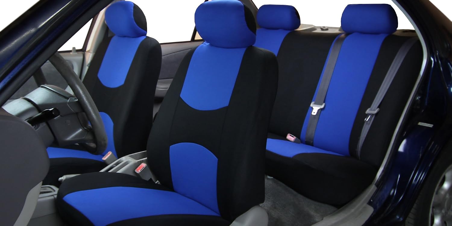 FH Group Car Seat Cover Blue Universal Fit Seat Covers Front Set for Trucks, SUVs, and Vans