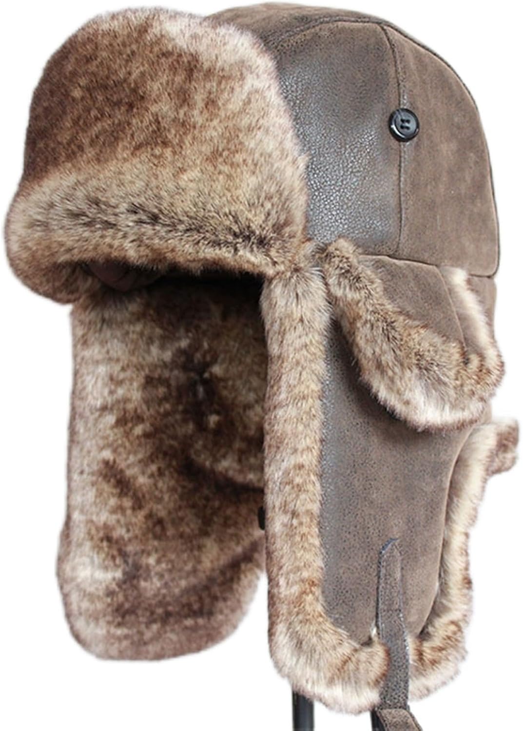 Bomber Hats Winter Men Warm Russian Ushanka Hat With Ear Flap Pu Leather Fur Trapper Cap Earflap For Women
