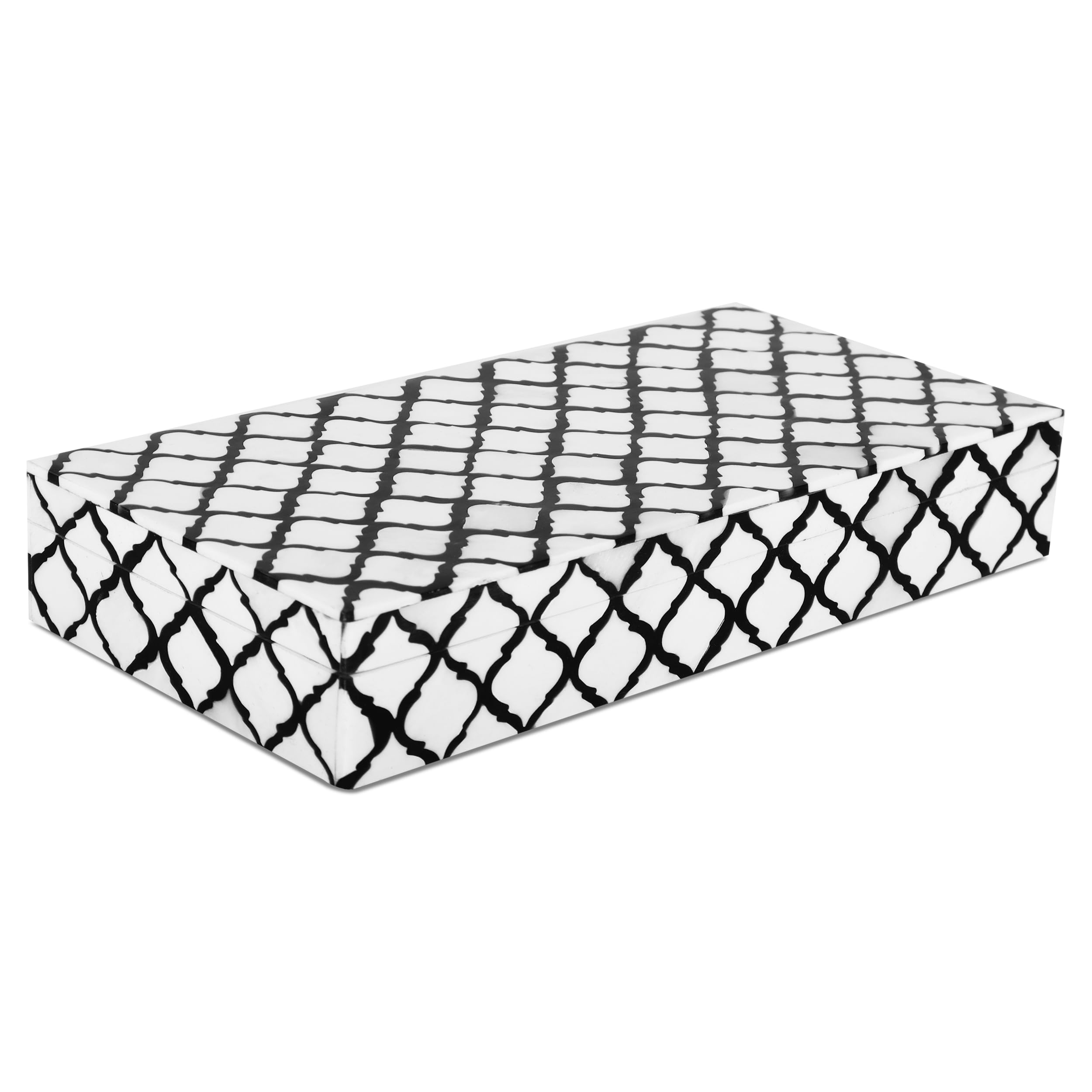 Handicrafts Home Handmade Moroccan Pattern Inspired Decorative Box - Large Storage Organizer for Neck Chains, Watches, Memory Keepsakes - Boho Style Treasure Box, Multipurpose Gift - B&W, 12x6x2
