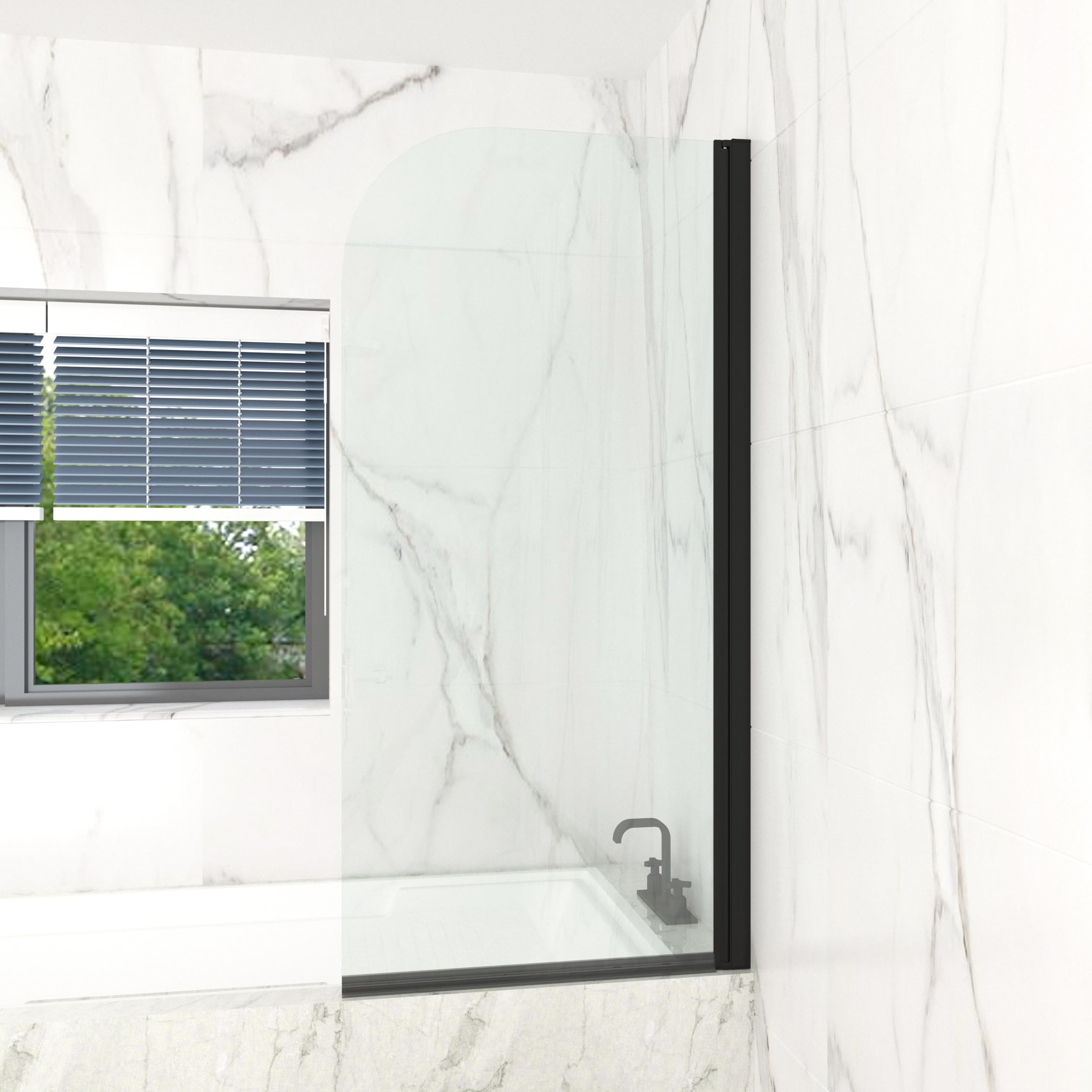 T&K Shower Screen 700x1400mm Pivot Bath Screen Panel Black Round Edge 4mm Toughened Double-Sided Easy Clean Glass Bathroom Shower Door — image 1