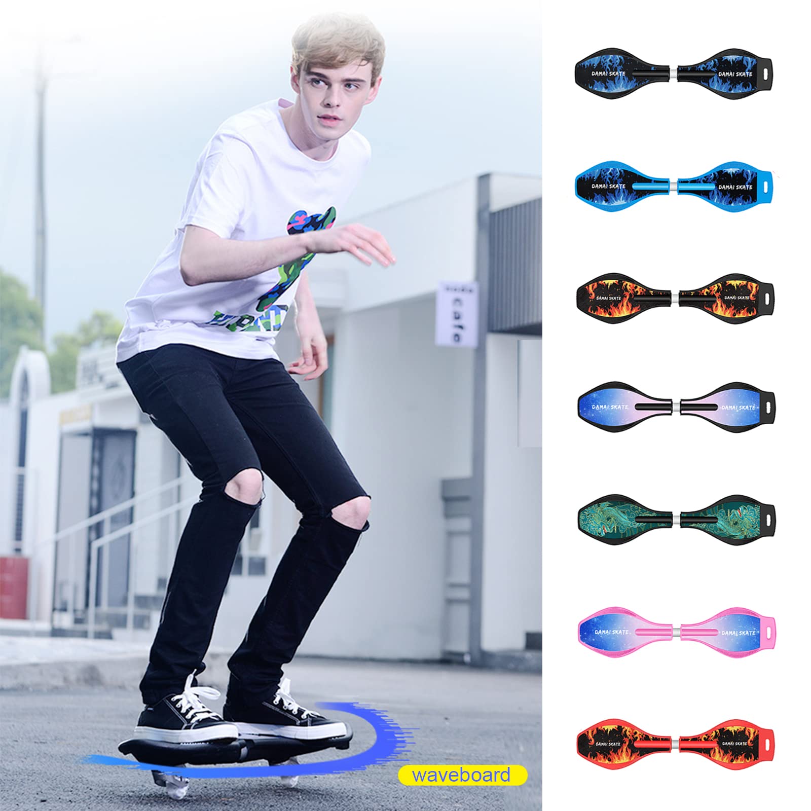 Waveboard Kinder ab 10 Jahre, Streetsurfing Waveboards Snakeboard mit ABEC-7 Kugellager und Leuchtrollen, Skateboard für Mädchen Junge und Anfänger, 86x23x9 cm