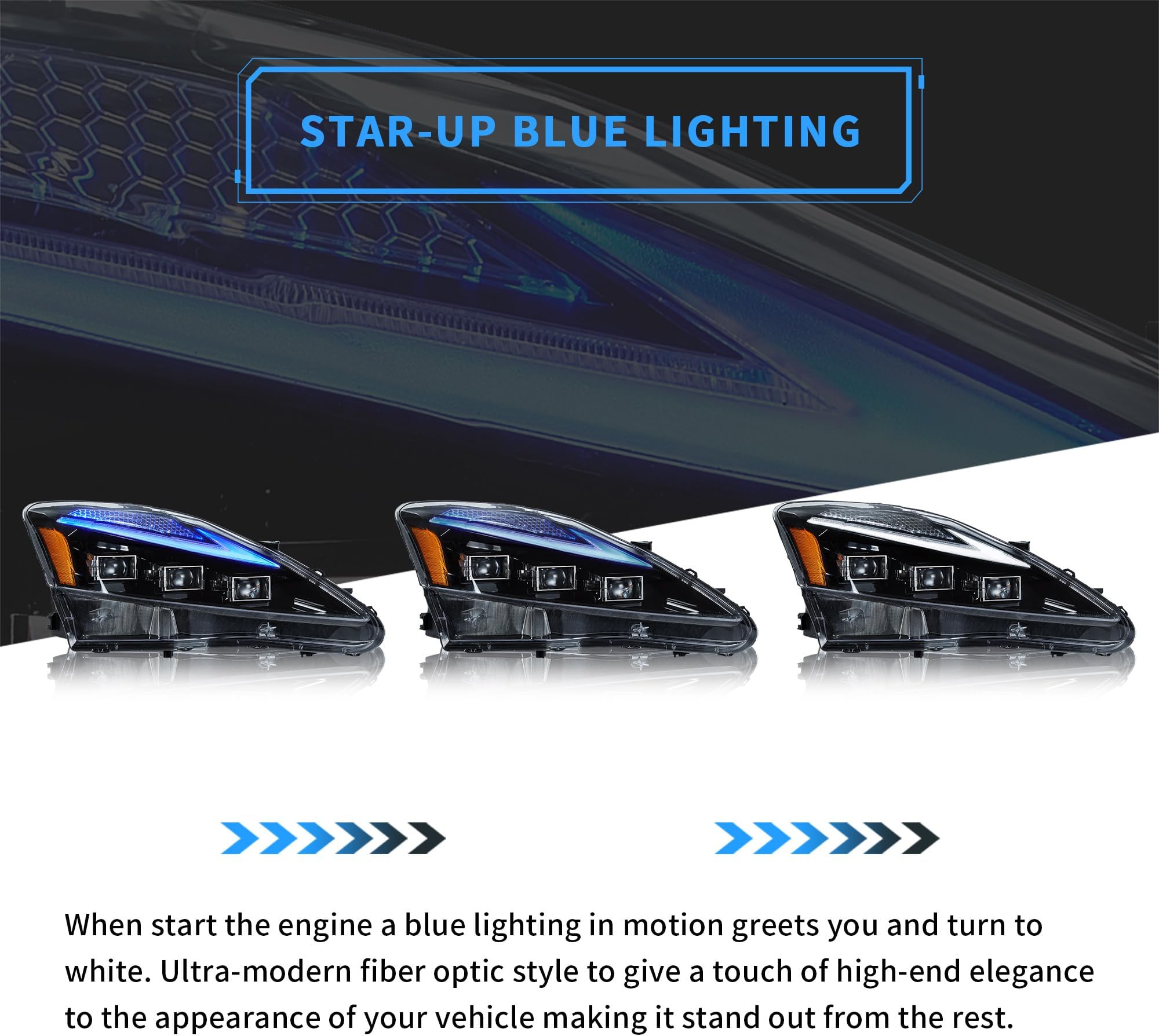 VLAND Projector Led Headlights Compatible with Lexus IS250/IS250C IS350/IS350C IS220d 2006-2012, ISF 2008-2014 w/Animation& Blue Breathing w/Swichback, Amber Reflector