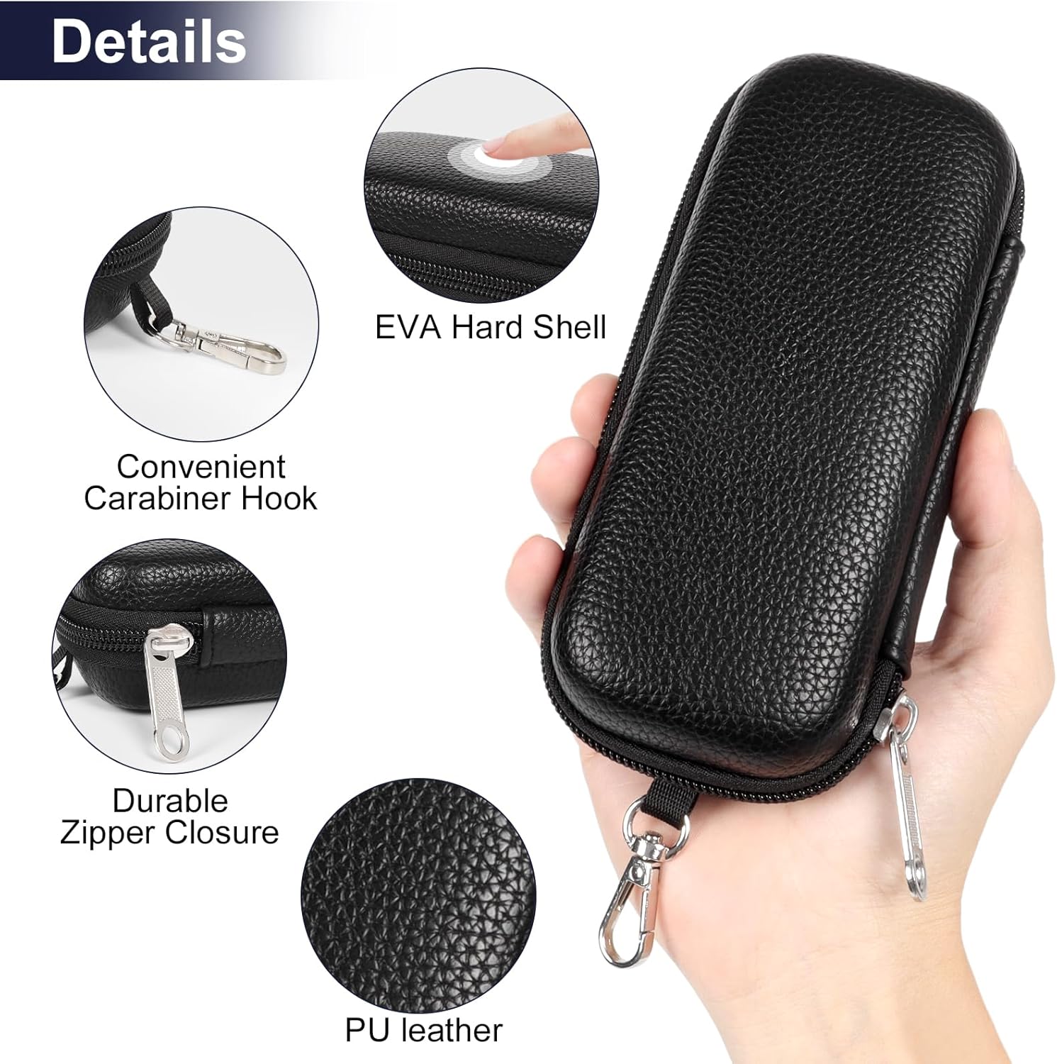 Double Eyeglasses Case Hard Shell, Clip Dual Sunglasses Organizer Zipper, PU Leather Eyewear Storage Box for 2 Pairs Travel - Image 4