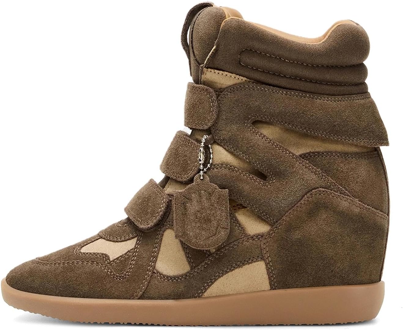 Dsevht Hidden Wedge Sneakers for Women High Top Fashion Sneaker Suede High Heel Platform Tennis Triple Strappy Band Casual Vintage Dressy Comfy Campus Trendy Retro Sneaker