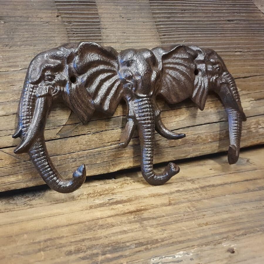 Gancio Singolo A Forma Di Testa Di Elefante Appendiabiti Rustico Animale Cappello Asciugamano Chiave Ganci Della Cremagliera Entrata TV Fondale Decorativo Appeso ( Colore : Marrone , Size : 25in