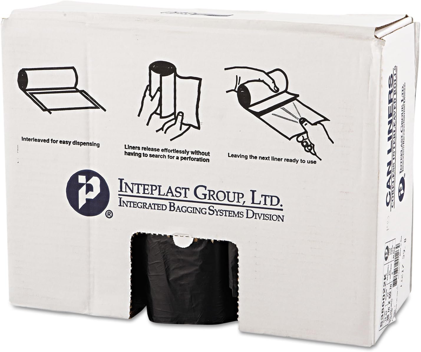 Inteplast Group High-Density Commercial Can Liners, 60 Gal, 22 Microns, 38" X 60", Black, 150/carton