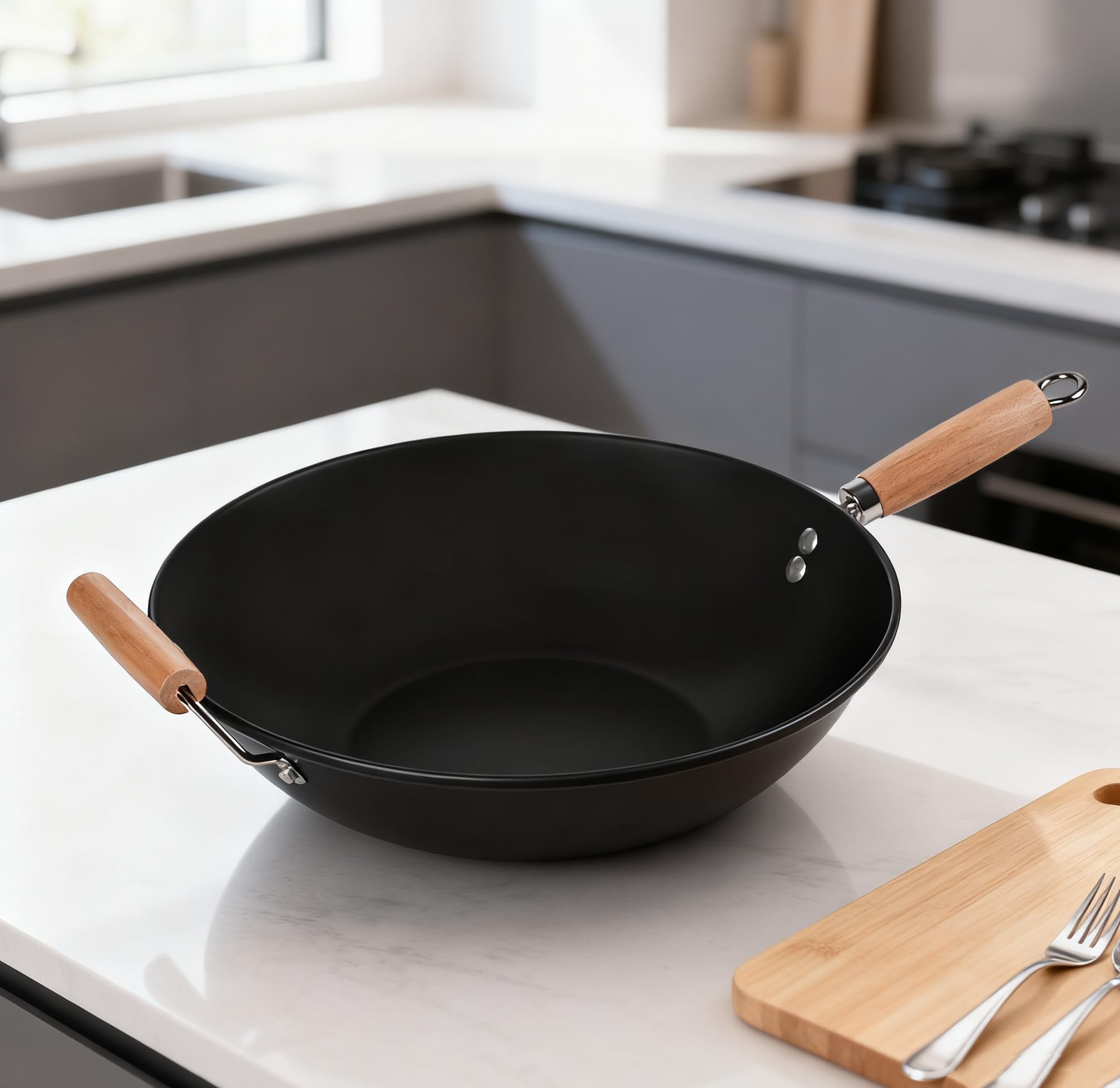 Non-Stick Carbon Steel Wok - Easy Clean Stir Fry Pan Hand Wash Recommended