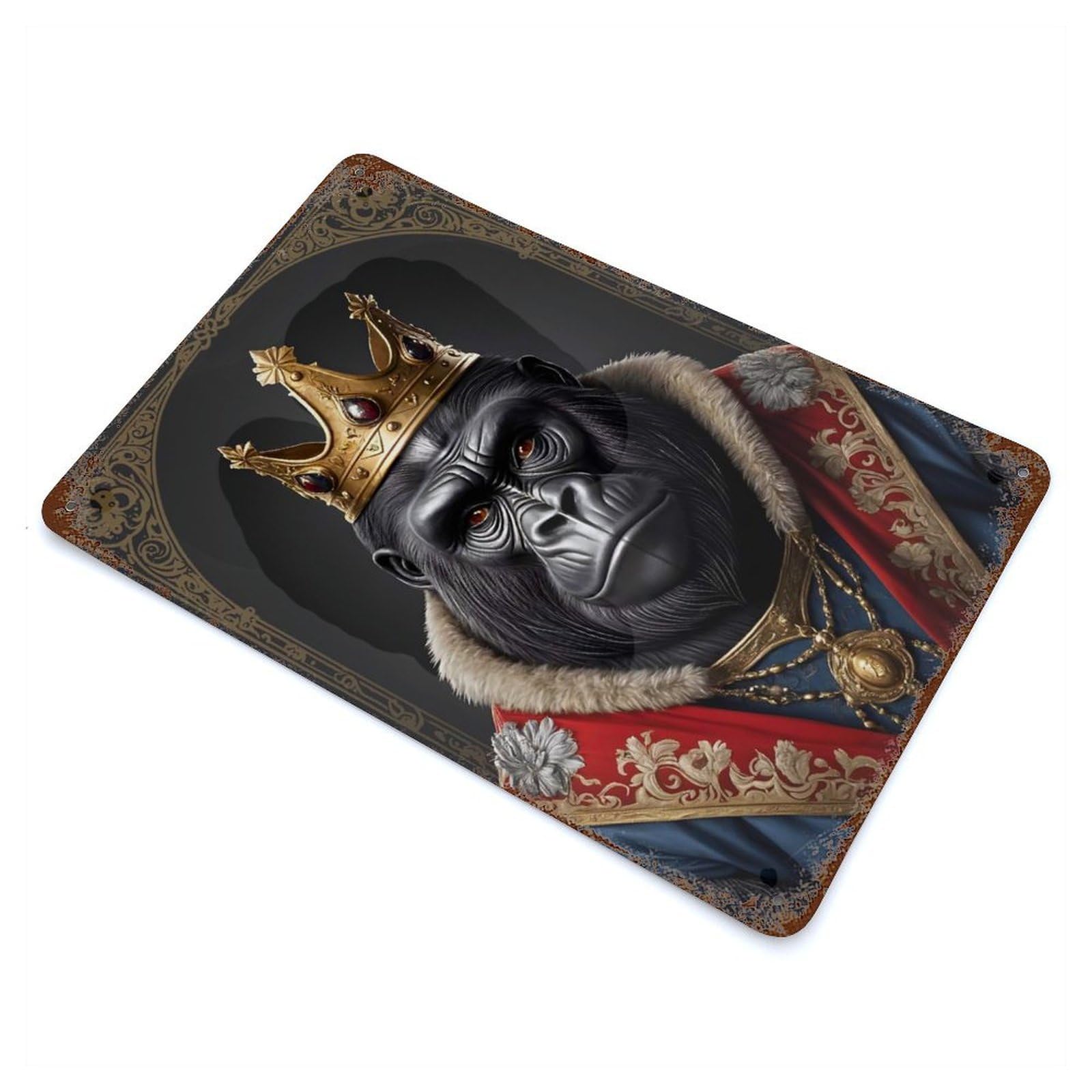 Gorilla King Decorative Tin Sign 11.8"x7.9", for Cafe, Home Bar And Lounge Decor, Decorative Metal Wall Art
