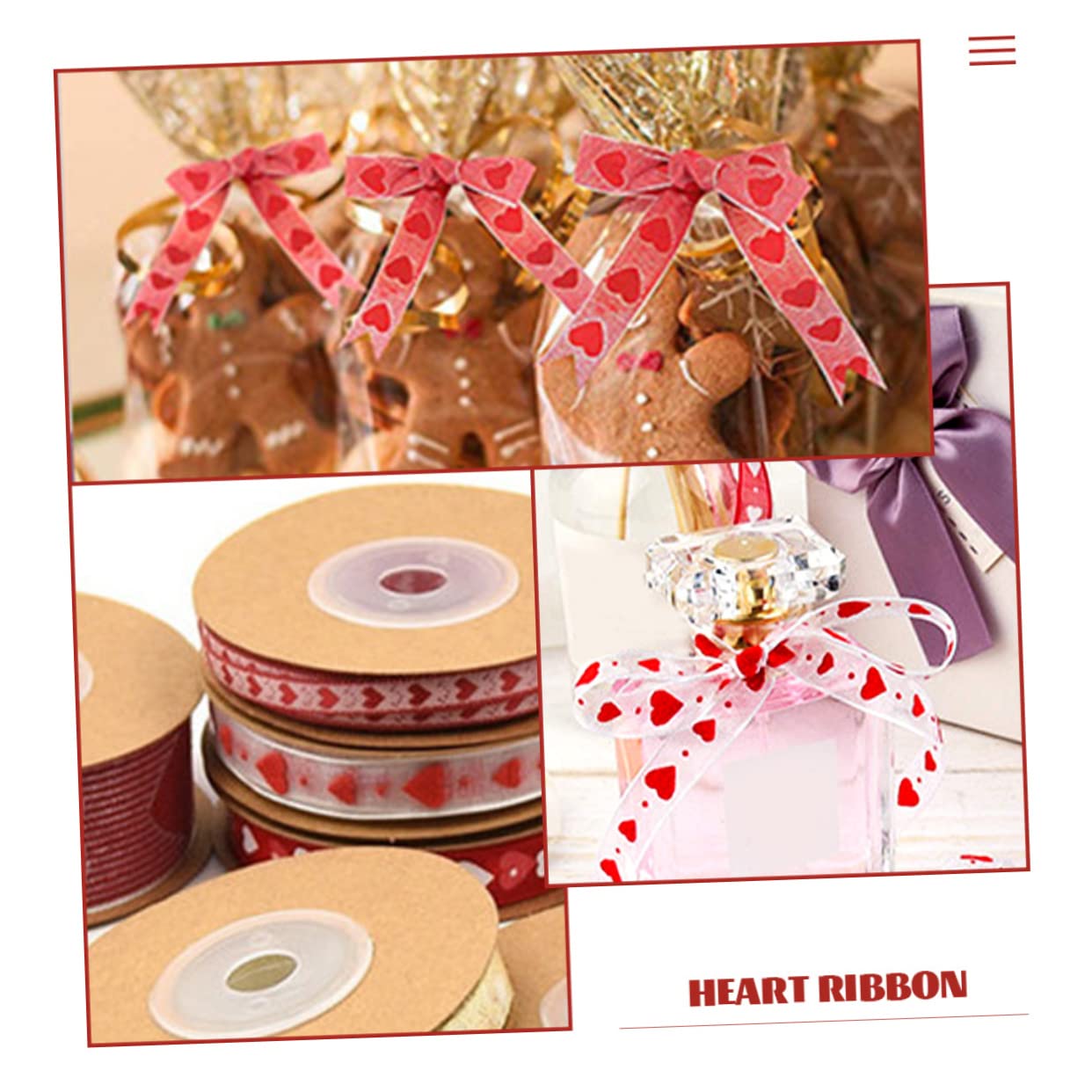 Lurrose 3 Sätze Valentinstag Banddekor Strasssteine Hochzeitsband Valentinsgrüße Gold Sackleinen Herz Schleife Liebe Valentinstag Bänder Verpackungsband Aufkleber Polyester 3 Rollen * 3