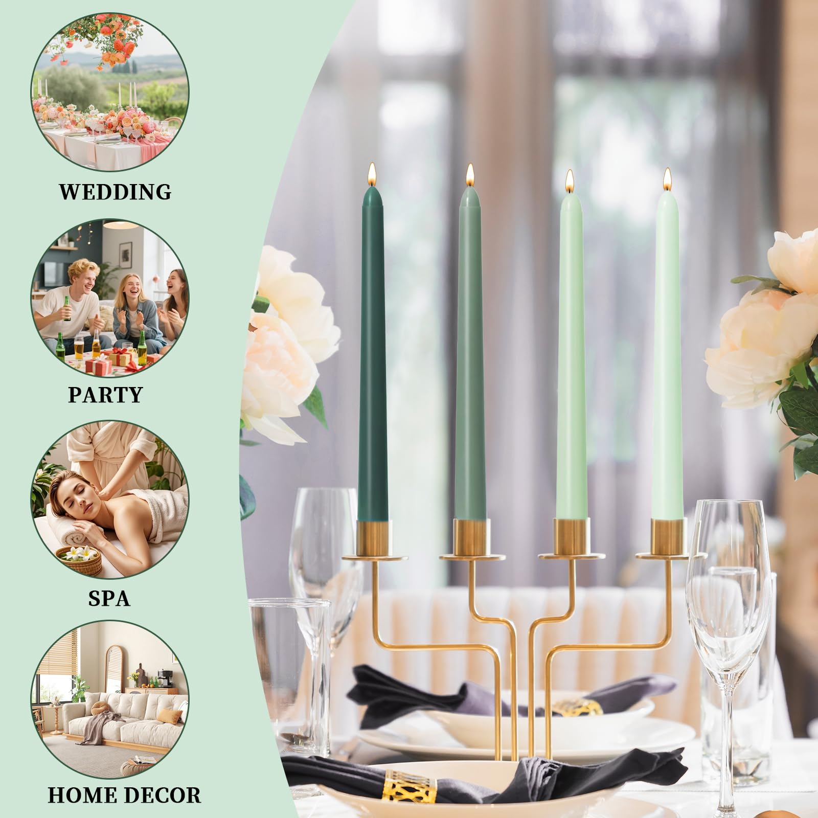 Set Di 4 Candele Coniche 25,4 Cm - Non Profumate, Antigoccia, Colore Rosa Con Fiocco - Perfette Per Cene E Matrimoni - 2
