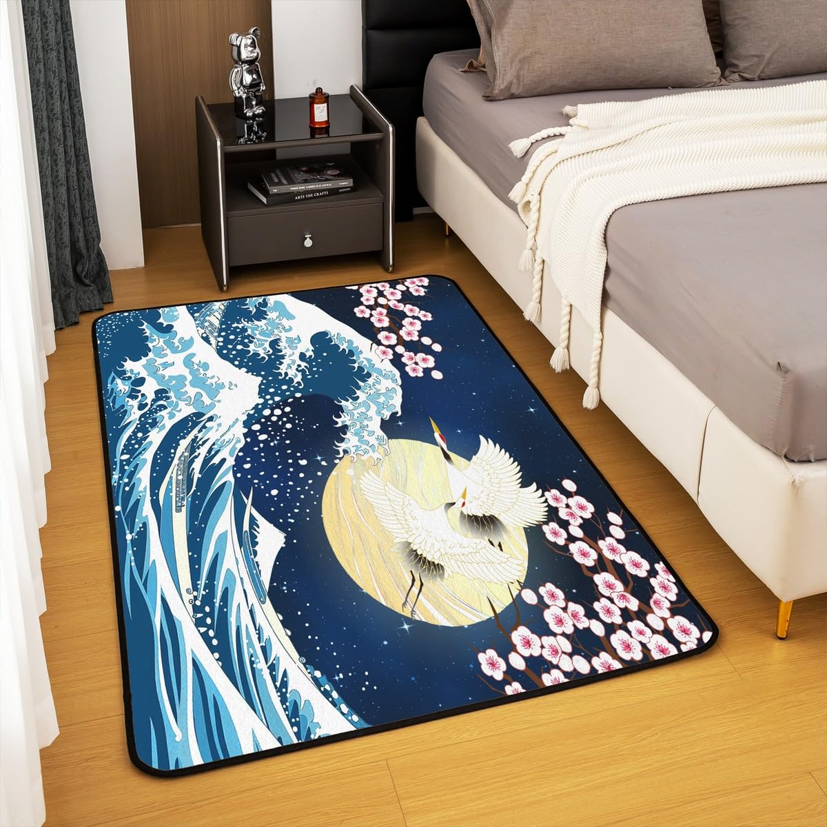 Homemissing Tapis décoratif à motif de vagues japonaises pour enfants, garçons, filles, adolescents, motif Hokusai, décoration d'intérieur, salon, tapis de sol d'intérieur de style japonais, 100 x 150