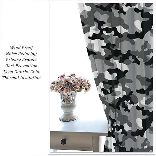 Miniatura 5 de Cortinas de camuflaje gris militar, arte de camuflaje negro, blanco, gris, cortinas opacas con bolsillo para barra, para dormitorio, sala de estar,