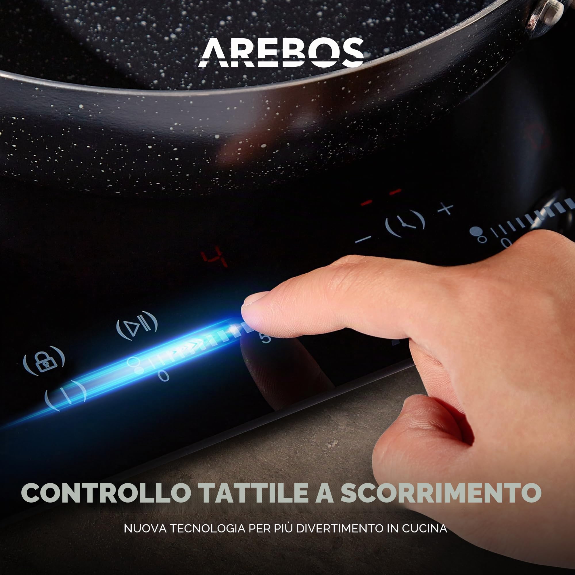 Arebos Piano cottura vetroceramica elettrica | doppia piastra di cottura in vetroceramica | 2 Fuochi | Touch Control | Led Display | 3000 W
