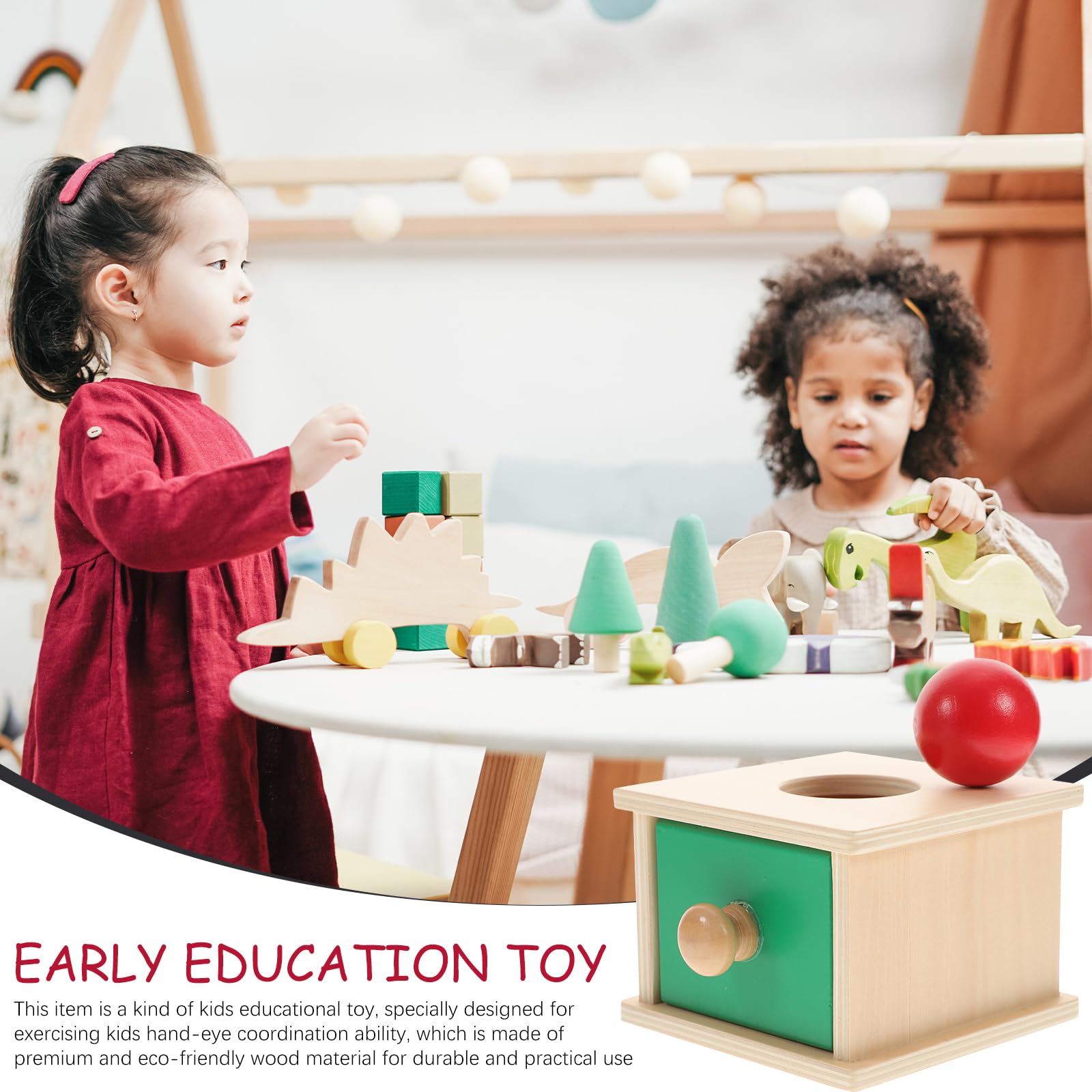 Tomaibaby 1 Pz Scatola di Permanenza di Oggetti Montessori con Palla per Bambini Giocattoli Educativi Esercizio Giocattoli Coordinazione Mano-Occhio (Stile Scatole Tonde)