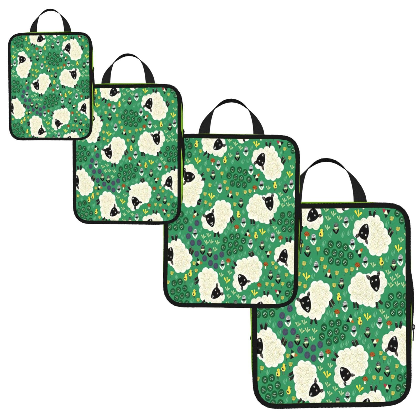 Cute Cartoon Sheep Print 4 Set Compression Packing Cubes for Suitcases,Expandable Storage Bags Organizers