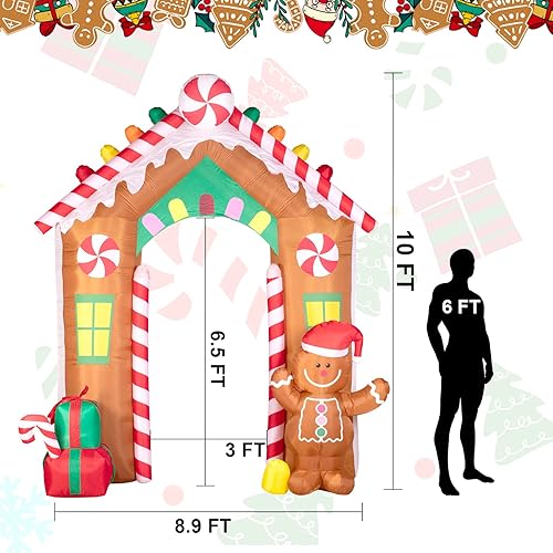 Miniatura 2 de Nervure Arco inflable de Navidad de 10 pies con hombre de jengibre  Decoraciones inflables de Navidad al aire libre con luces LED integradas,
