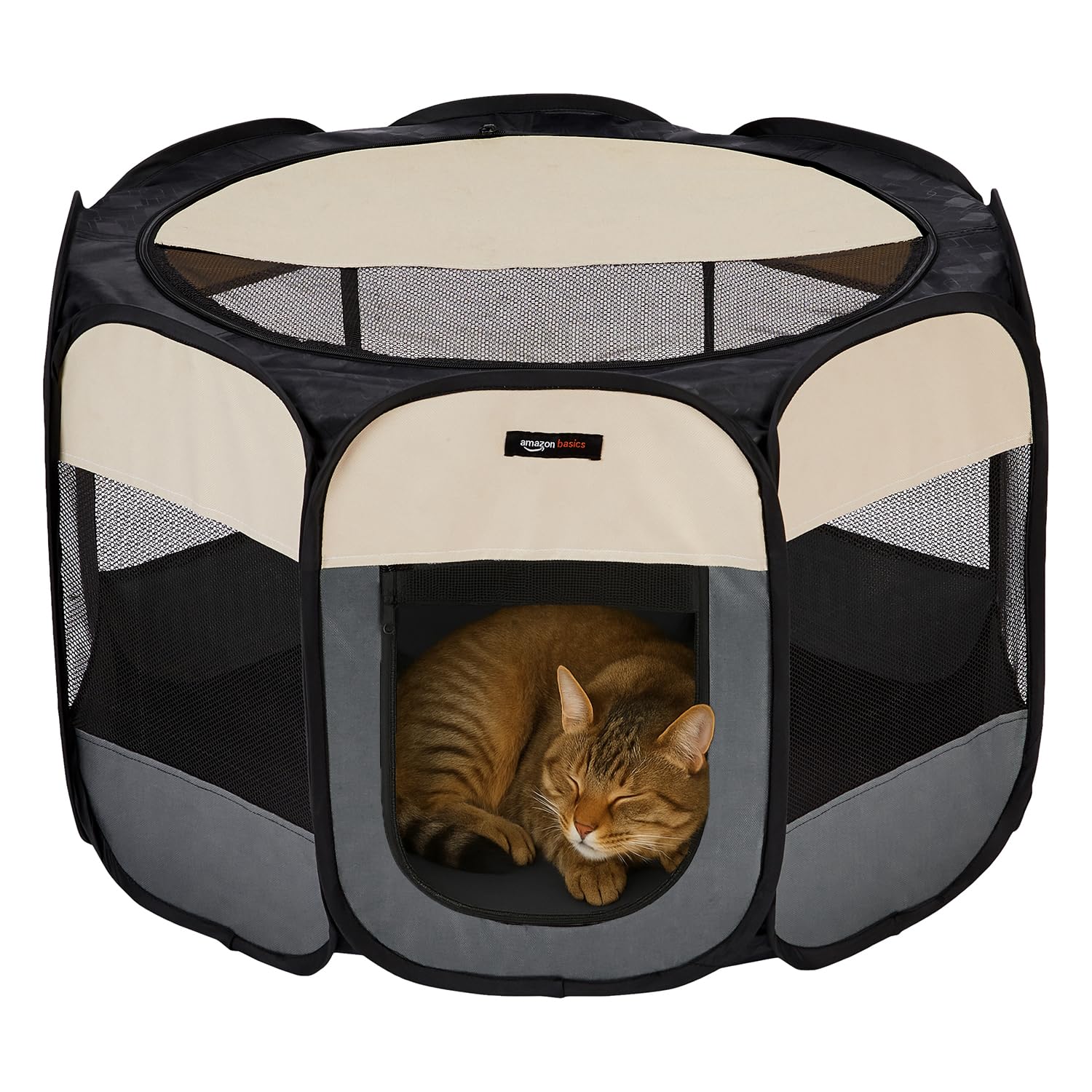 amazon basics, Foldable Soft Pet Playpen Indoor Pet Fence Enclosure with Mesh Window, Lightweight and Durable for Travel, Small | 70cm x 70cm x 45cm