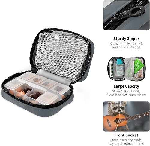 Miniatura 4 de Tarity Divertida guitarra de mapache organizador semanal de píldoras con bolsa, caja de 7 días, contenedor grande para medicina de viaje,