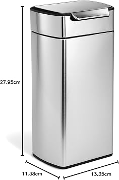 simplehuman CW2015 30L Rectangular Touch-Bar Kitchen Bin, Easy Open Touch-Bar, Stay-Open Lid, Inner Bucket, Space-Efficient Hinge, Fingerprint-Proof, Brushed Stainless Steel