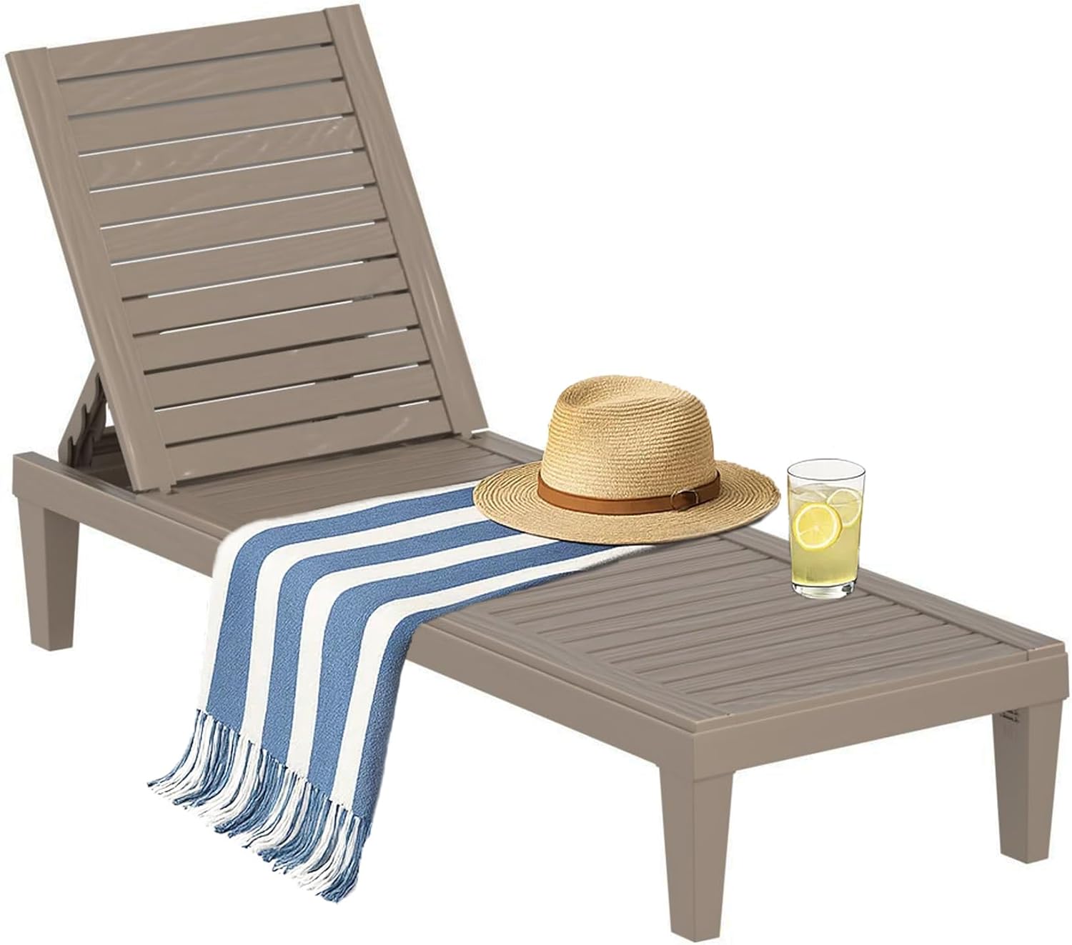 EasyUp Resin Chaise Lounge Chairs with 5-Position Backrest, UV & Fade-Resistant, Waterproof for Garden, Pool, Beach & Patio (Set of 1-Black)