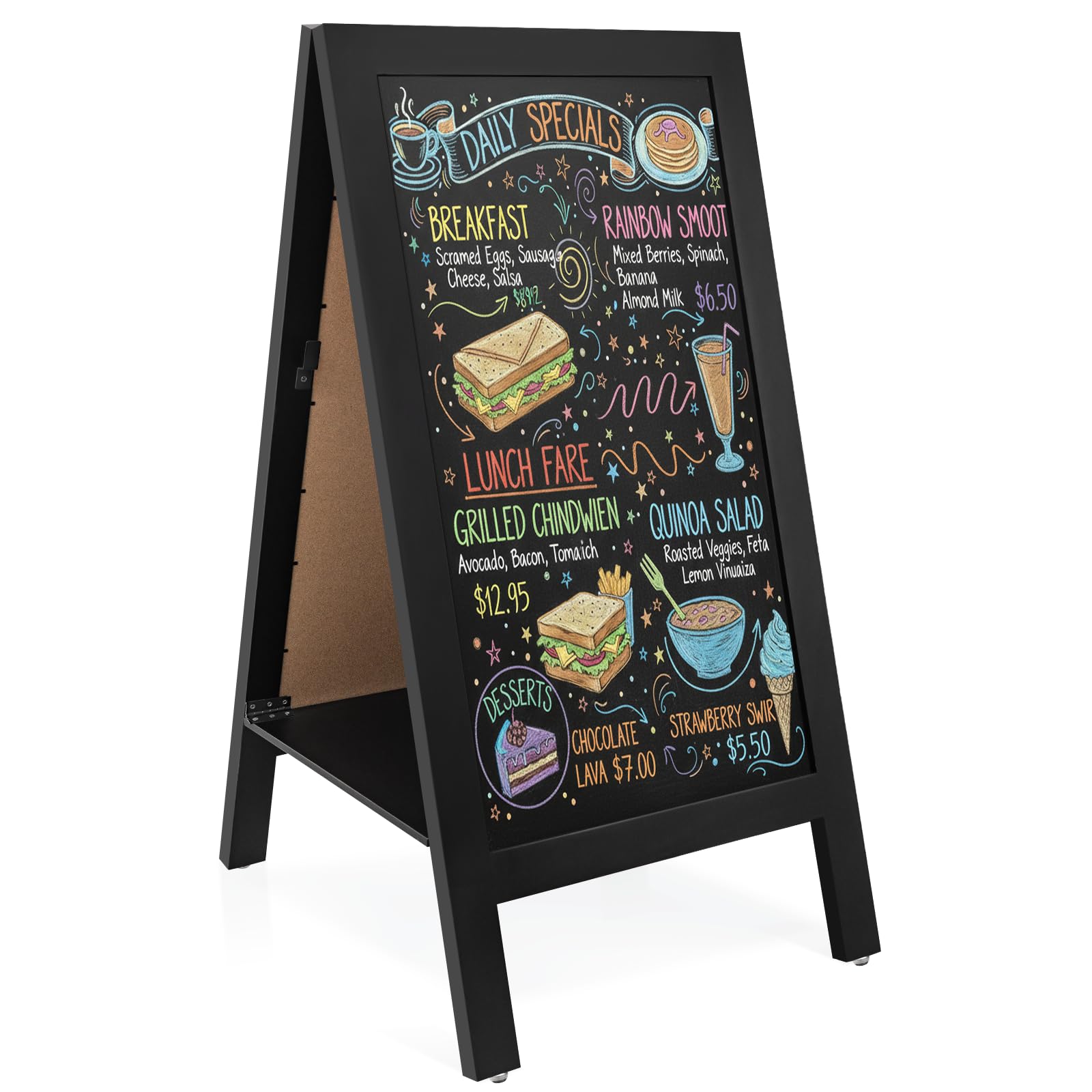 Pizarra Caballete de Pie de Madera 100x50 cm, Pizarra Negra Doble cara Magnética Plegable, Cartel de Tiza para Bar, Restaurante, Cafetería, Tienda o Eventos Publicitarios