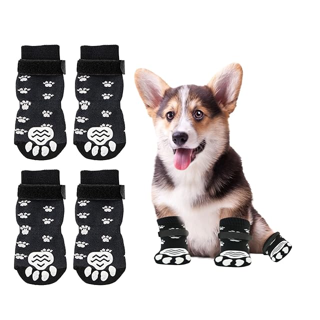 Eowppue Calcetines Perro 2 Pares De Calcetines Antideslizantes para Perros Gatos Protectores De Patas…