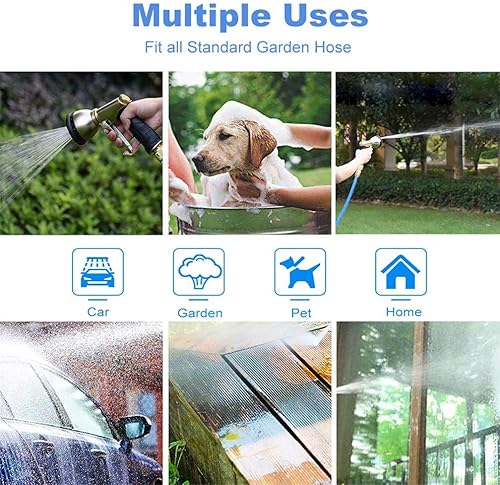 Miniatura 7 de Pistola rociadora de boquilla de manguera de jardín, 9 patrones de riego ajustables, pistola de agua de alta presión de metal resistente,
