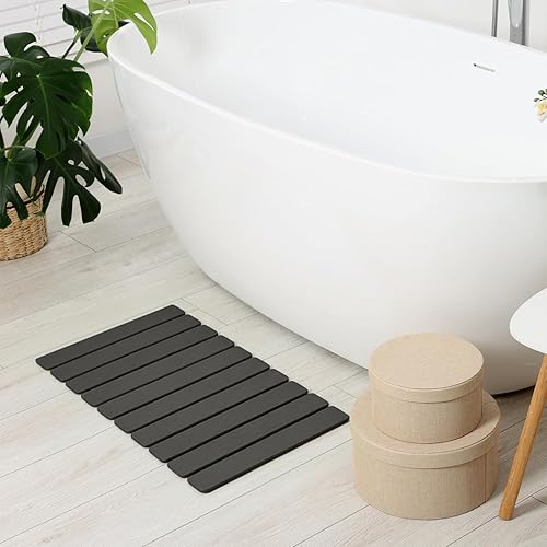 Miniatura 8 de Meowoo Tapete de baño plegable de piedra de 16 x 12 pulgadas, tapete de baño de tierra de diatomeas, antideslizante, de secado rápido, súper