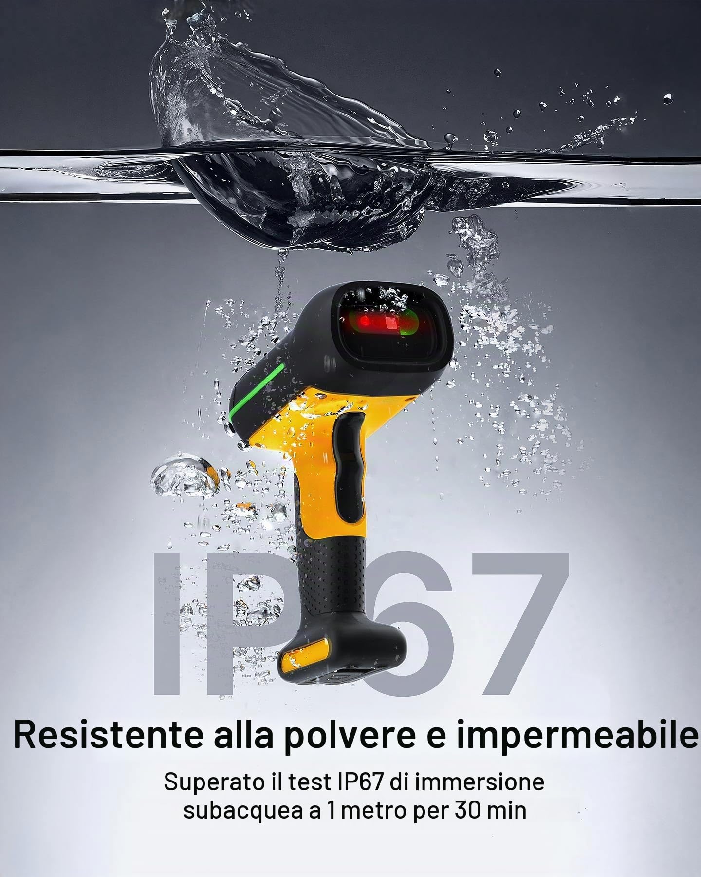 Inateck BCST-75S - Scanner di codici a barre industriale senza fili, 2D QR con stazione di ricarica intelligente, IP67 impermeabile e antipolvere, lettore di codici a barre con batteria da 2600 mAh,