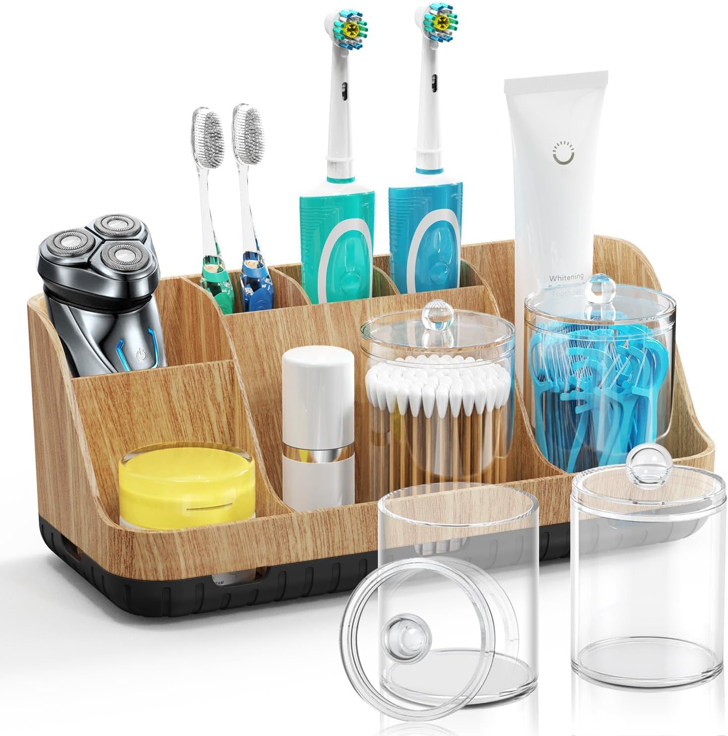 Bathroom Toothbrush Holder Soap Dispenser Set with 2 Pack Qtip Holder Dispenser - Bathroom Accessory Sets with Drainage