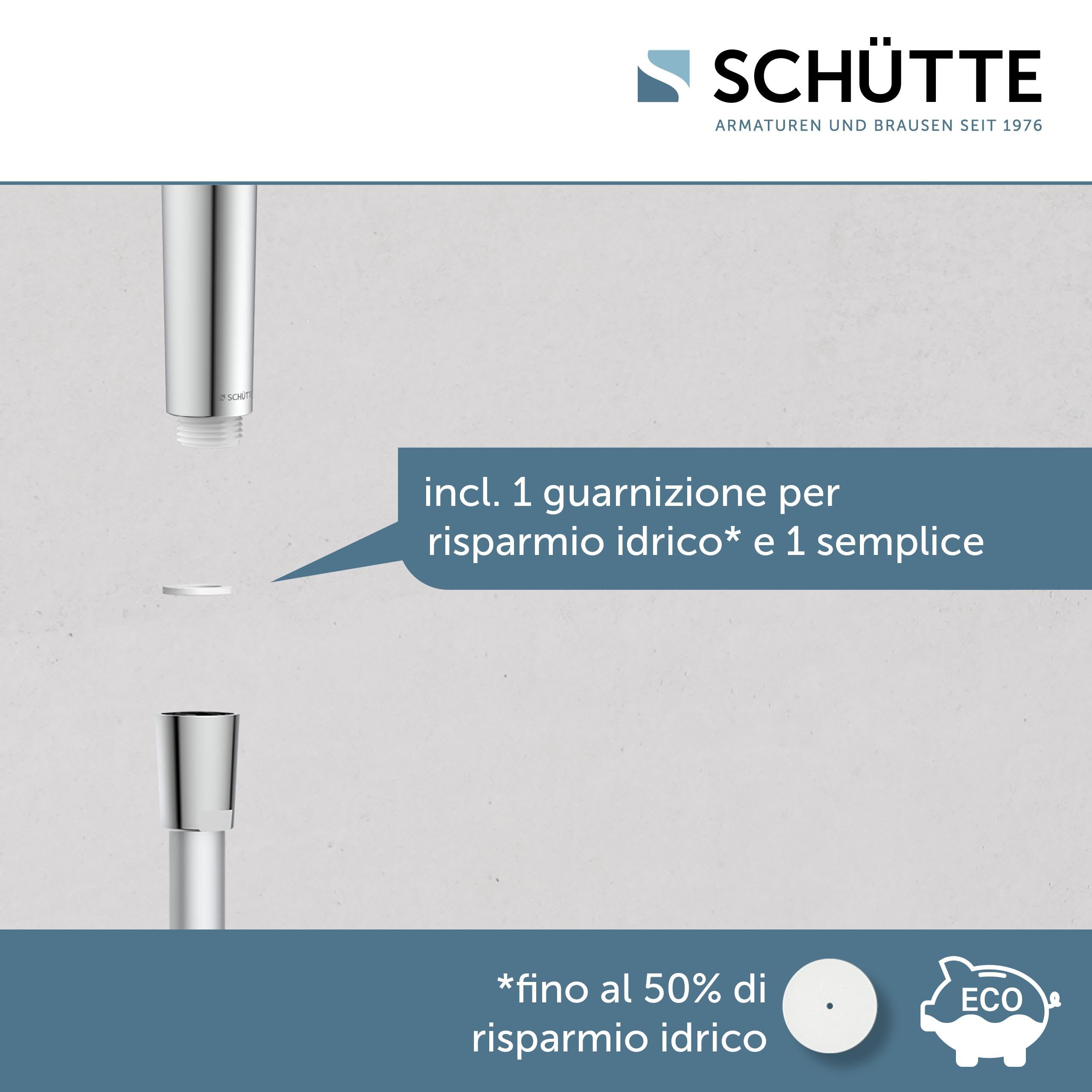 SCHÜTTE Doccetta SUMATRA con gommini anticalcare | Soffione doccia con comodo pulsante e 3 tipi di getto regolabili | Soffione anticalcare per la doccia | Cromo/Bianco