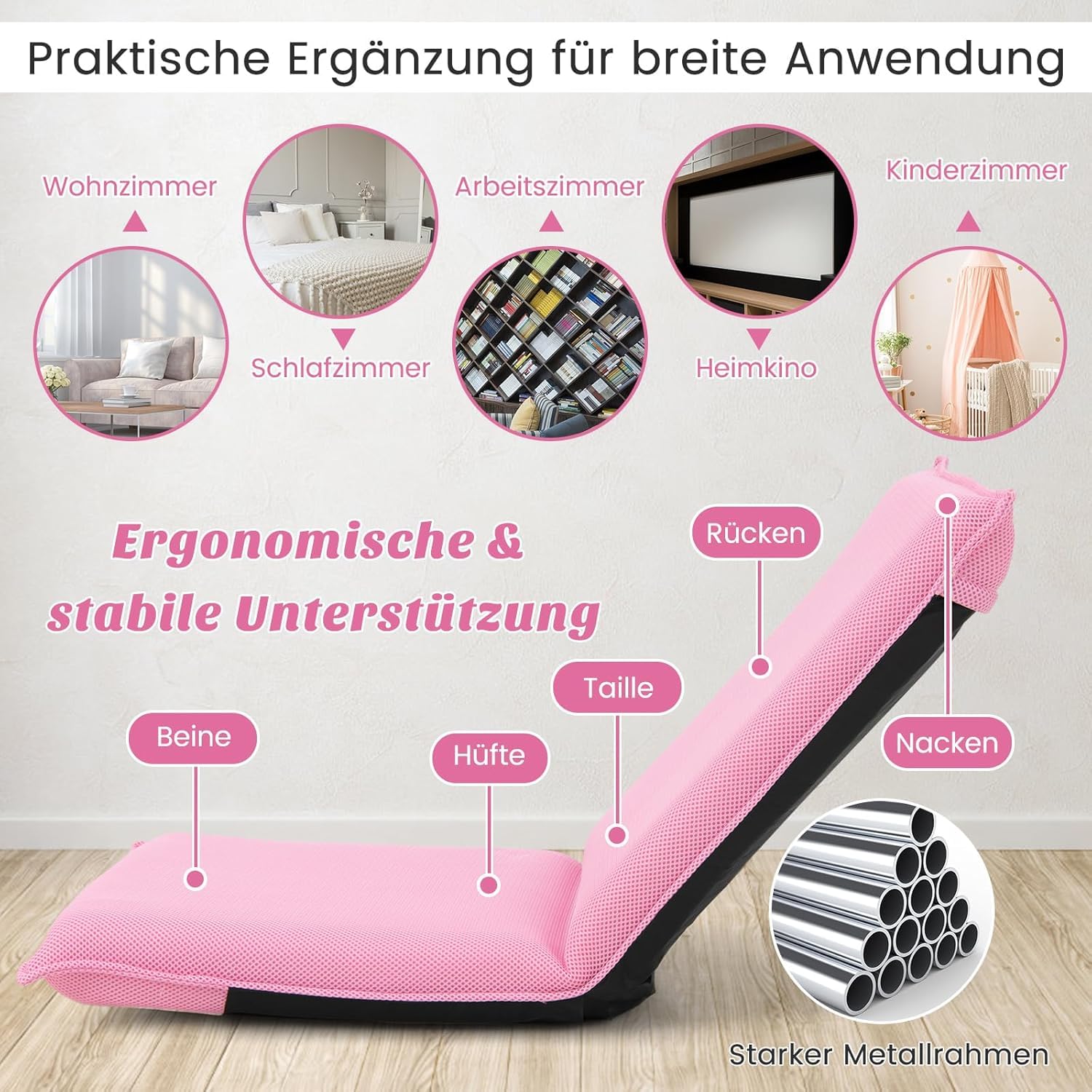 FANTASK Silla de Suelo con Respaldo Ajustable de 6 Niveles, sofá de Suelo, Silla de meditación, Silla de meditación