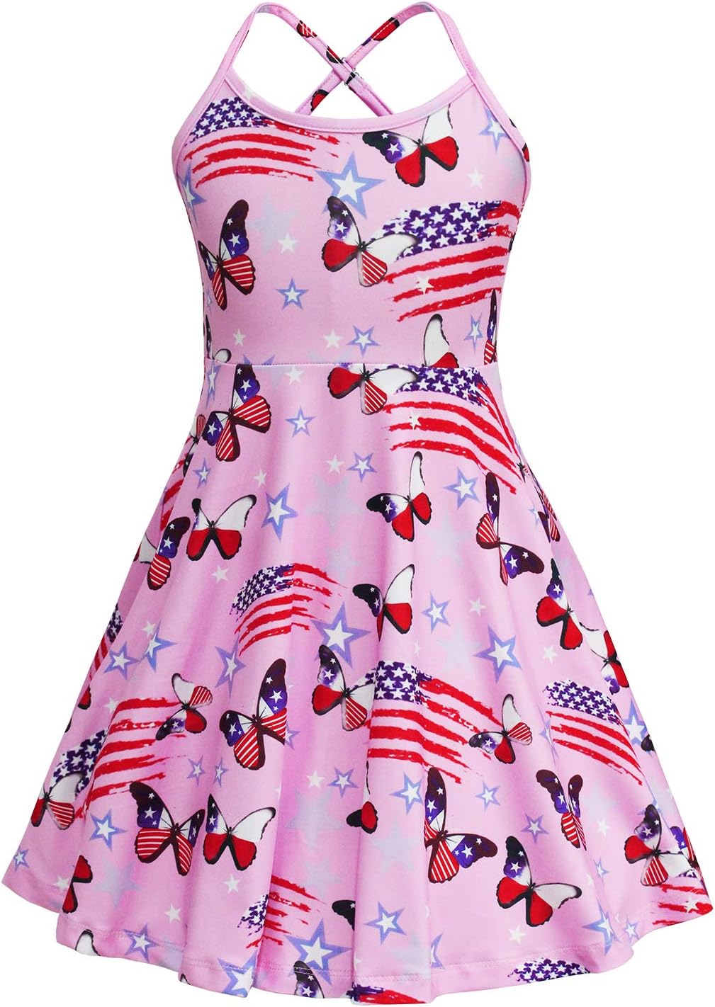 Girls Summer Cami Dress Unicorn Spaghetti Strap Dresses Patriotic 4th of July American Flag Dresses