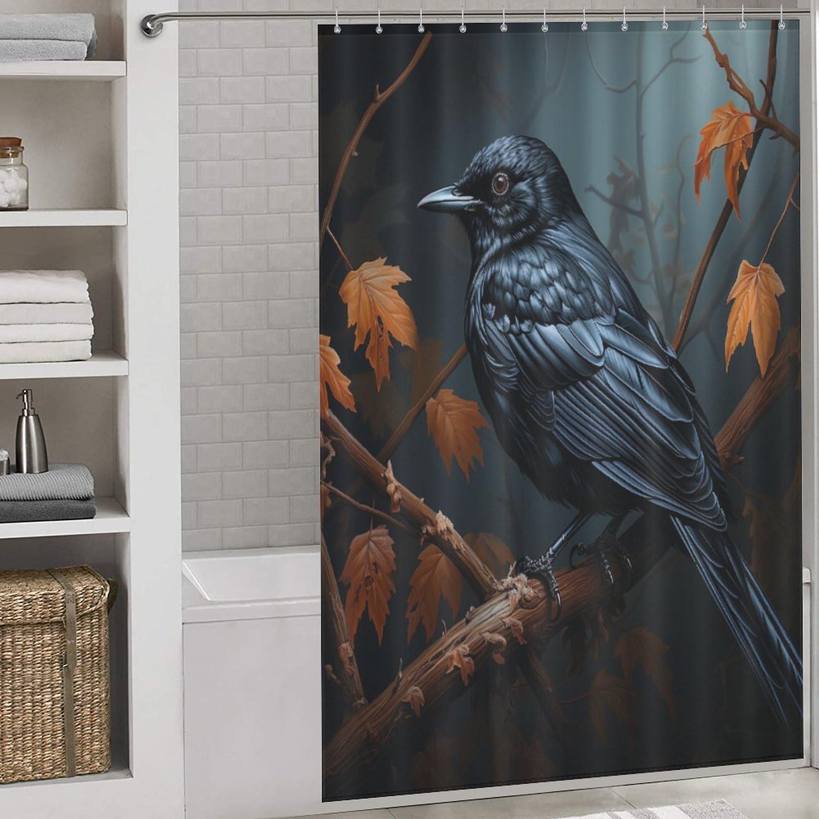Rideau de douche corbeau imperméable lavable 152x183 pour salle de bains