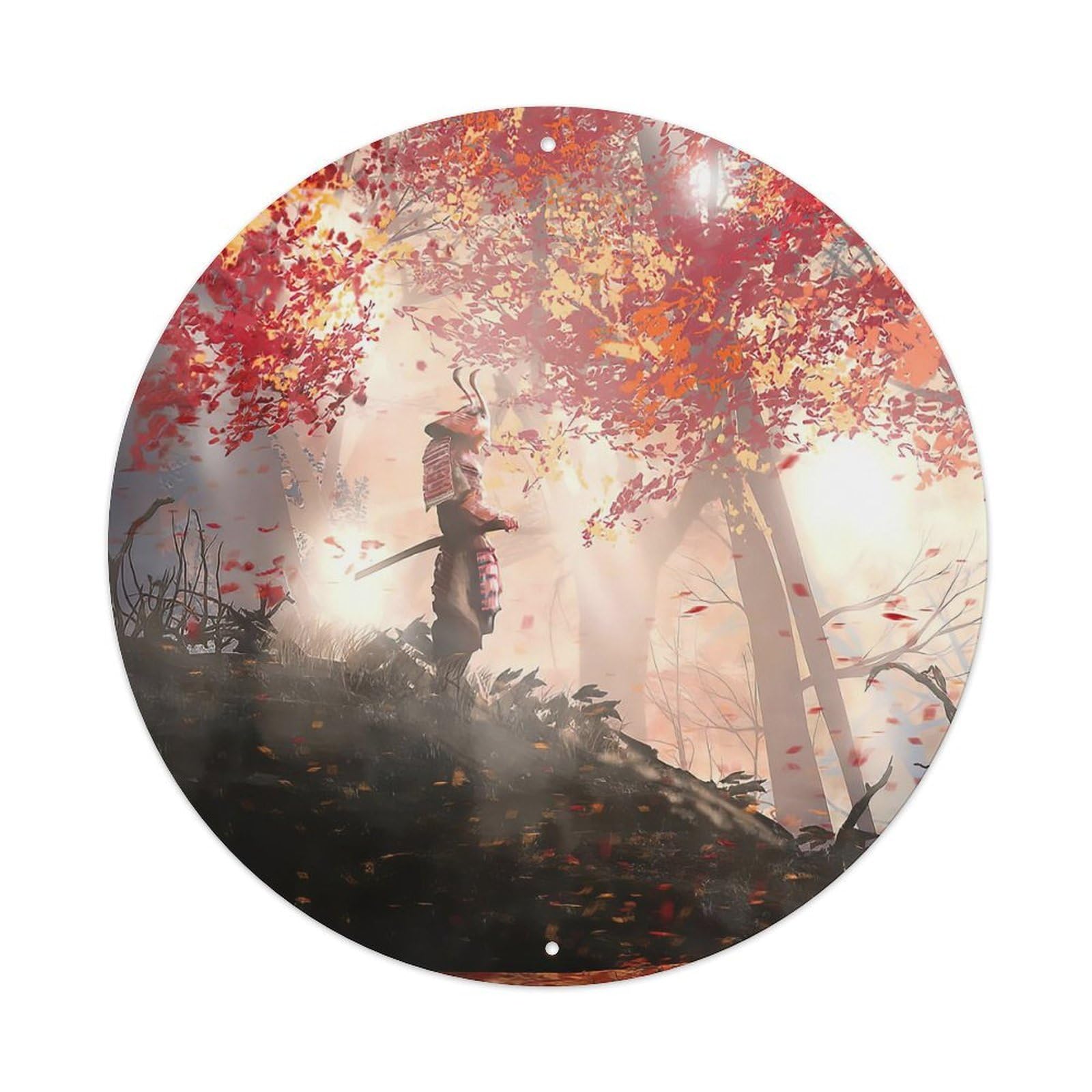 Japanese Samurai Sakura Leaf Vintage Illustration Metal Tin Sign