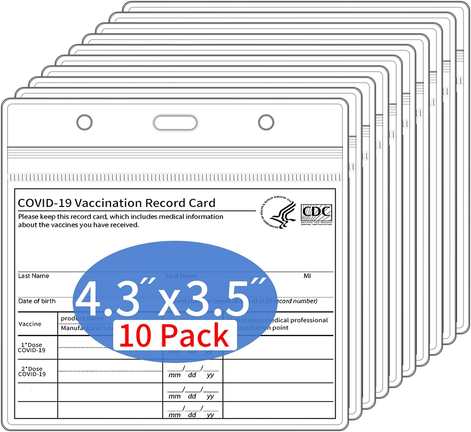 10 Pack 4X3" Clear Card Protector Holder, Clear Plastic Horizontal Card Sleeves with Waterproof Resealable Zip for Medicare Card, Business Cards, ID Badge, Social Security Card
