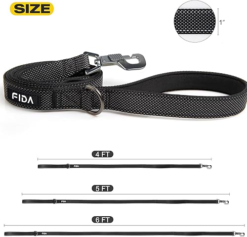 Miniatura 5 de Fida Correa resistente de 6 pies para perro con 2 cómodas asas acolchadas, asa de tráfico y gancho avanzado de fácil presión, correa reflectante