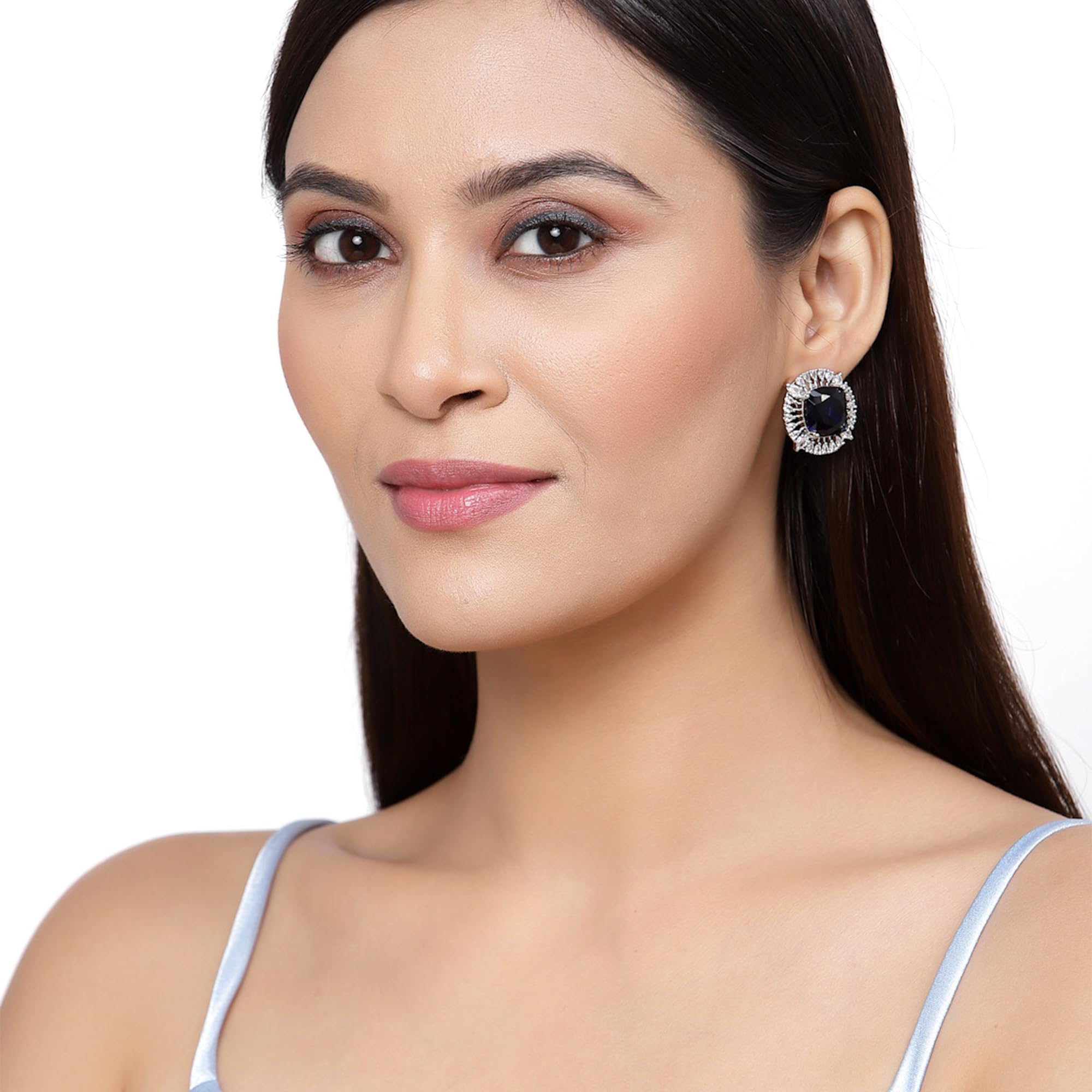 Rhodium-Plated Diamond Stud Earrings