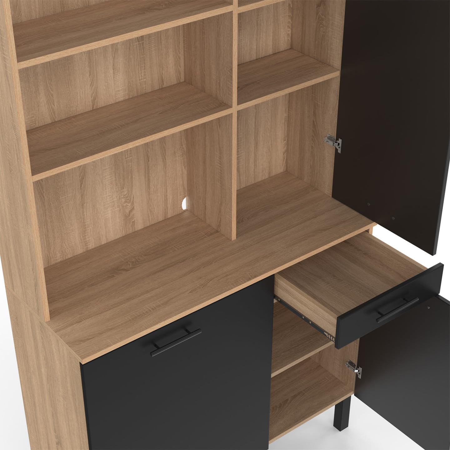 Credenza En.casa Con Cassetti E Ante – 100x120x38 Cm, Effetto Rovere, Design Moderno, Per Soggiorno E Studio