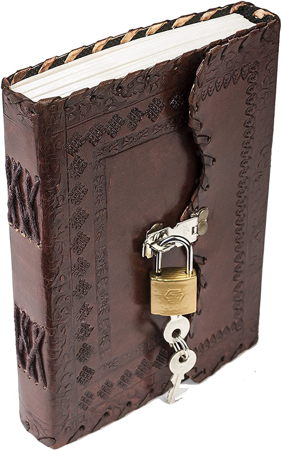 Swastik Leather Journal 7x5 inch Handmade Papers Designed for Home Diary Journal Notepad Writing Book with Lock & Key Men and Women Gift