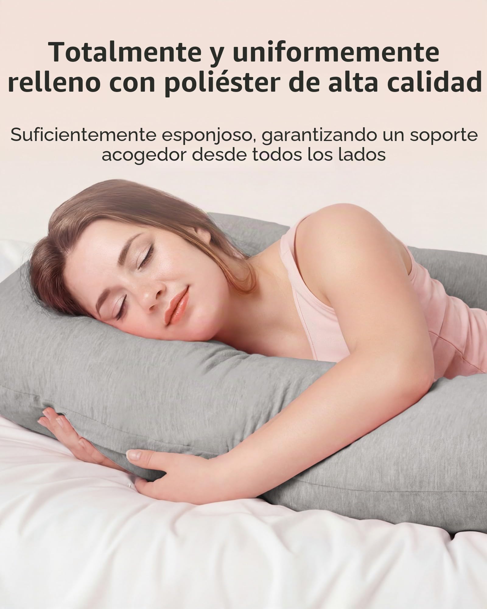 Nuliie Almohada Embarazada Dormir en Forma de U, Cojin Embarazada con Funda de Tela Fresca y Lavable, Almohada Embarazo para Soporte de Espalda, Caderas y Piernas (Gris Claro Refrescante)